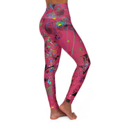 High Waisted Yoga Leggings- Dragon Fruit