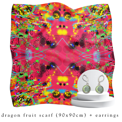 holiday bundle | dragon fruit silk scarf (90x90cm) + darling drop earrings