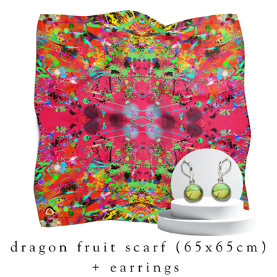 holiday bundle | dragon fruit silk scarf (65x65cm) + darling drop earrings