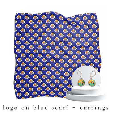 holiday bundle | logo on blue silk scarf + darling drop earrings