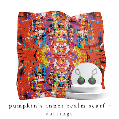 holiday bundle | pumpkin's inner realm silk scarf + darling drop earrings