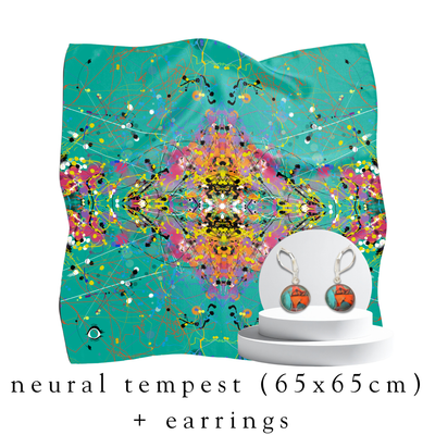 holiday bundle | neural tempest silk silk scarf (65x65cm) + darling drop earrings