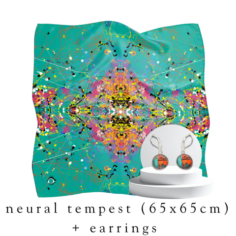 holiday bundle | neural tempest silk silk scarf (65x65cm) + darling drop earrings